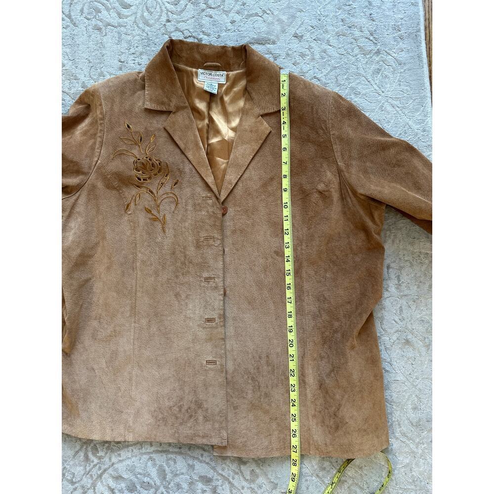 Vintage Suede Jacket Tan Brown Floral Cutout Western Boho Blazer Women’s L - Picture 4 of 10